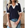 image:imageZeagoo Womens Short Sleeve Polo Sweater V Neck Knitted Spring Casual Work Tops Loose Pullover ShirtNavy White