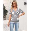 image:imageZeagoo Womens Short Sleeve Sweater 2026 Spring Summer V Neck Lightweight Tops Dressy Blouses Business Casual OutfitsAflower Grey