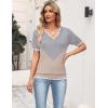 image:imageZeagoo Womens Short Sleeve Sweater 2026 Spring Summer V Neck Lightweight Tops Dressy Blouses Business Casual OutfitsAgreykhaki