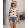 image:imageZeagoo Womens Short Sleeve Sweater 2026 Spring Summer V Neck Lightweight Tops Dressy Blouses Business Casual OutfitsAkhaki Bow