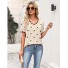 image:imageZeagoo Womens Short Sleeve Sweater 2026 Spring Summer V Neck Lightweight Tops Dressy Blouses Business Casual OutfitsAkhaki Polka Dot