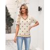 image:imageZeagoo Womens Short Sleeve Sweater 2026 Spring Summer V Neck Lightweight Tops Dressy Blouses Business Casual OutfitsAkhaki Polka Dot