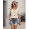 image:imageZeagoo Womens Short Sleeve Sweater 2026 Spring Summer V Neck Lightweight Tops Dressy Blouses Business Casual OutfitsAkhaki Polka Dot