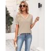 image:imageZeagoo Womens Short Sleeve Sweater 2026 Spring Summer V Neck Lightweight Tops Dressy Blouses Business Casual OutfitsApricot