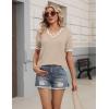 image:imageZeagoo Womens Short Sleeve Sweater 2026 Spring Summer V Neck Lightweight Tops Dressy Blouses Business Casual OutfitsApricot