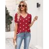 image:imageZeagoo Womens Short Sleeve Sweater 2026 Spring Summer V Neck Lightweight Tops Dressy Blouses Business Casual OutfitsAred White Heart