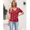 image:imageZeagoo Womens Short Sleeve Sweater 2026 Spring Summer V Neck Lightweight Tops Dressy Blouses Business Casual OutfitsAred White Heart