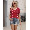 image:imageZeagoo Womens Short Sleeve Sweater 2026 Spring Summer V Neck Lightweight Tops Dressy Blouses Business Casual OutfitsAred White Heart
