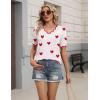 image:imageZeagoo Womens Short Sleeve Sweater 2026 Spring Summer V Neck Lightweight Tops Dressy Blouses Business Casual OutfitsAwhite Red Heart