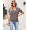 image:imageZeagoo Womens Short Sleeve Sweater 2026 Spring Summer V Neck Lightweight Tops Dressy Blouses Business Casual OutfitsBrown