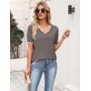 image:imageZeagoo Womens Short Sleeve Sweater 2026 Spring Summer V Neck Lightweight Tops Dressy Blouses Business Casual OutfitsBrown