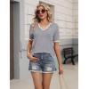 image:imageZeagoo Womens Short Sleeve Sweater 2026 Spring Summer V Neck Lightweight Tops Dressy Blouses Business Casual OutfitsGrey