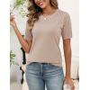 image:imageZeagoo Womens Short Sleeve Sweater Tops 2026 Spring Summer Crew Neck Hollow Out Blouses Dressy Business Casual OutfitsBeige