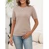 image:imageZeagoo Womens Short Sleeve Sweater Tops 2026 Spring Summer Crew Neck Hollow Out Blouses Dressy Business Casual OutfitsBeige