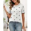 image:imageZeagoo Womens Short Sleeve Sweater Tops 2026 Spring Summer Crew Neck Hollow Out Blouses Dressy Business Casual OutfitsBlack Flower