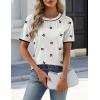 image:imageZeagoo Womens Short Sleeve Sweater Tops 2026 Spring Summer Crew Neck Hollow Out Blouses Dressy Business Casual OutfitsBlack Flower