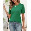 image:imageZeagoo Womens Short Sleeve Sweater Tops 2026 Spring Summer Crew Neck Hollow Out Blouses Dressy Business Casual OutfitsGreen