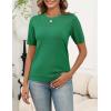 image:imageZeagoo Womens Short Sleeve Sweater Tops 2026 Spring Summer Crew Neck Hollow Out Blouses Dressy Business Casual OutfitsGreen