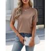 image:imageZeagoo Womens Short Sleeve Sweater Tops 2026 Spring Summer Crew Neck Hollow Out Blouses Dressy Business Casual OutfitsKhaki