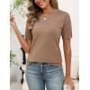 image:imageZeagoo Womens Short Sleeve Sweater Tops 2026 Spring Summer Crew Neck Hollow Out Blouses Dressy Business Casual OutfitsKhaki