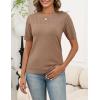 image:imageZeagoo Womens Short Sleeve Sweater Tops 2026 Spring Summer Crew Neck Hollow Out Blouses Dressy Business Casual OutfitsKhaki