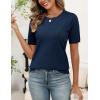 image:imageZeagoo Womens Short Sleeve Sweater Tops 2026 Spring Summer Crew Neck Hollow Out Blouses Dressy Business Casual OutfitsNavy