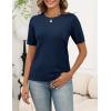 image:imageZeagoo Womens Short Sleeve Sweater Tops 2026 Spring Summer Crew Neck Hollow Out Blouses Dressy Business Casual OutfitsNavy