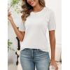 image:imageZeagoo Womens Short Sleeve Sweater Tops 2026 Spring Summer Crew Neck Hollow Out Blouses Dressy Business Casual OutfitsWhite