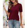 image:imageZeagoo Womens Short Sleeve Sweater Tops 2026 Spring Summer Crew Neck Hollow Out Blouses Dressy Business Casual OutfitsWine Red