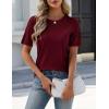 image:imageZeagoo Womens Short Sleeve Sweater Tops 2026 Spring Summer Crew Neck Hollow Out Blouses Dressy Business Casual OutfitsWine Red