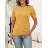 image:imageZeagoo Womens Short Sleeve Sweater Tops 2026 Spring Summer Crew Neck Hollow Out Blouses Dressy Business Casual OutfitsYellow