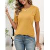 image:imageZeagoo Womens Short Sleeve Sweater Tops 2026 Spring Summer Crew Neck Hollow Out Blouses Dressy Business Casual OutfitsYellow