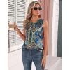 image:imageZeagoo Womens Silk Satin Tank Tops Crew Neck Pleated Camisole Sleeveless Business Work Blouse Dressy Casual Summer ShirtBlue Flower