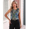 image:imageZeagoo Womens Silk Satin Tank Tops Crew Neck Pleated Camisole Sleeveless Business Work Blouse Dressy Casual Summer ShirtBlue Flower