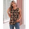 image:imageZeagoo Womens Silk Satin Tank Tops Crew Neck Pleated Camisole Sleeveless Business Work Blouse Dressy Casual Summer ShirtBrown Black Print