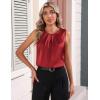 image:imageZeagoo Womens Silk Satin Tank Tops Crew Neck Pleated Camisole Sleeveless Business Work Blouse Dressy Casual Summer ShirtWine Red