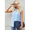 image:imageZeagoo Womens Sleeveless Button Down Shirts Blouses Casual Loose V Neck Tank Tops for Work SXXLLight Blue