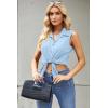 image:imageZeagoo Womens Sleeveless Button Down Shirts Blouses Casual Loose V Neck Tank Tops for Work SXXLLight Blue
