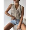 image:imageZeagoo Womens Sweater Vest V Neck Button Down Shirts Trendy Knit Sleeveless Cardigan Top Shirt SXXLBeige Stripe