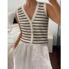 image:imageZeagoo Womens Sweater Vest V Neck Button Down Shirts Trendy Knit Sleeveless Cardigan Top Shirt SXXLBeige Stripe