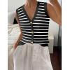 image:imageZeagoo Womens Sweater Vest V Neck Button Down Shirts Trendy Knit Sleeveless Cardigan Top Shirt SXXLBlack Stripe