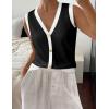 image:imageZeagoo Womens Sweater Vest V Neck Button Down Shirts Trendy Knit Sleeveless Cardigan Top Shirt SXXLBlack White Color Block