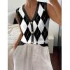 image:imageZeagoo Womens Sweater Vest V Neck Button Down Shirts Trendy Knit Sleeveless Cardigan Top Shirt SXXLBlack White Diamond