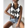 image:imageZeagoo Womens Sweater Vest V Neck Button Down Shirts Trendy Knit Sleeveless Cardigan Top Shirt SXXLBlack White Diamond
