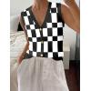 image:imageZeagoo Womens Sweater Vest V Neck Button Down Shirts Trendy Knit Sleeveless Cardigan Top Shirt SXXLBlack White Plaid