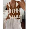 image:imageZeagoo Womens Sweater Vest V Neck Button Down Shirts Trendy Knit Sleeveless Cardigan Top Shirt SXXLBrown White Diamond