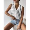 image:imageZeagoo Womens Sweater Vest V Neck Button Down Shirts Trendy Knit Sleeveless Cardigan Top Shirt SXXLWhite Stripe