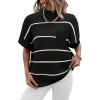 image:imageWomen 2026 Sweater Vest Mock Neck Batwing Short Sleeve Oversized Ribbed Knit Tops Fall Pullover Sweater SXXLBlack White Stripe