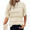 image:imageWomen 2026 Sweater Vest Mock Neck Batwing Short Sleeve Oversized Ribbed Knit Tops Fall Pullover Sweater SXXLWhite Brown Striped