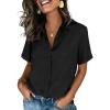 image:imageZeagoo Button Down Shirts for Women Short Sleeve Collared Tops Dressy Casual V Neck BlousesBlack